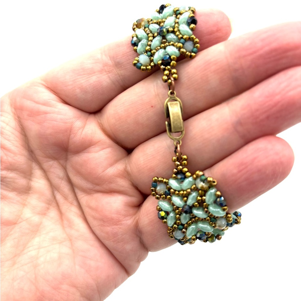 Hand Crafted Victorian Bracelet Aqua and Bronze - Picture 8 of 10